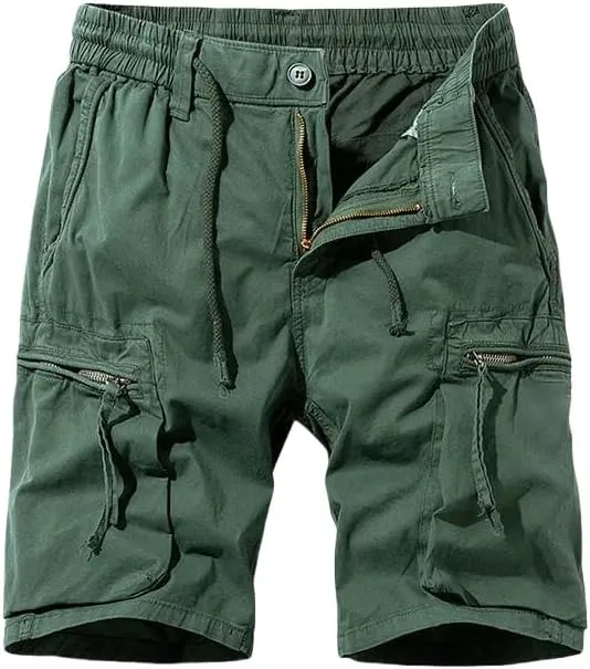 Men's Summer Solid Color Outdoor Leisure Comfortable Cargo Shorts Elastic Waist Loose Straight