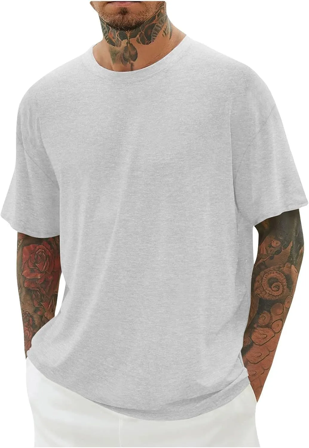 Men's Summer Tops Heavy Weight Crew Neck Short Sleeve Tee Shirt Stylish Stretch Athletic Oversized Solid Pullover Tees