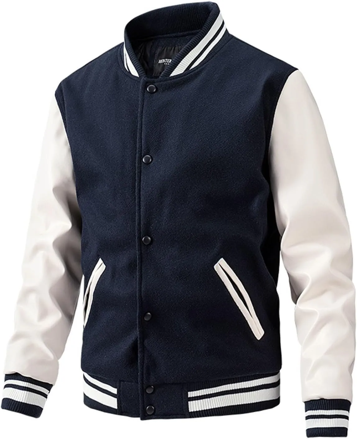 Mens Varsity Jackets Faux Leather Long Sleeve Bomber Jacket Vintage Sweatshirt Casual Streetwear Button Coats