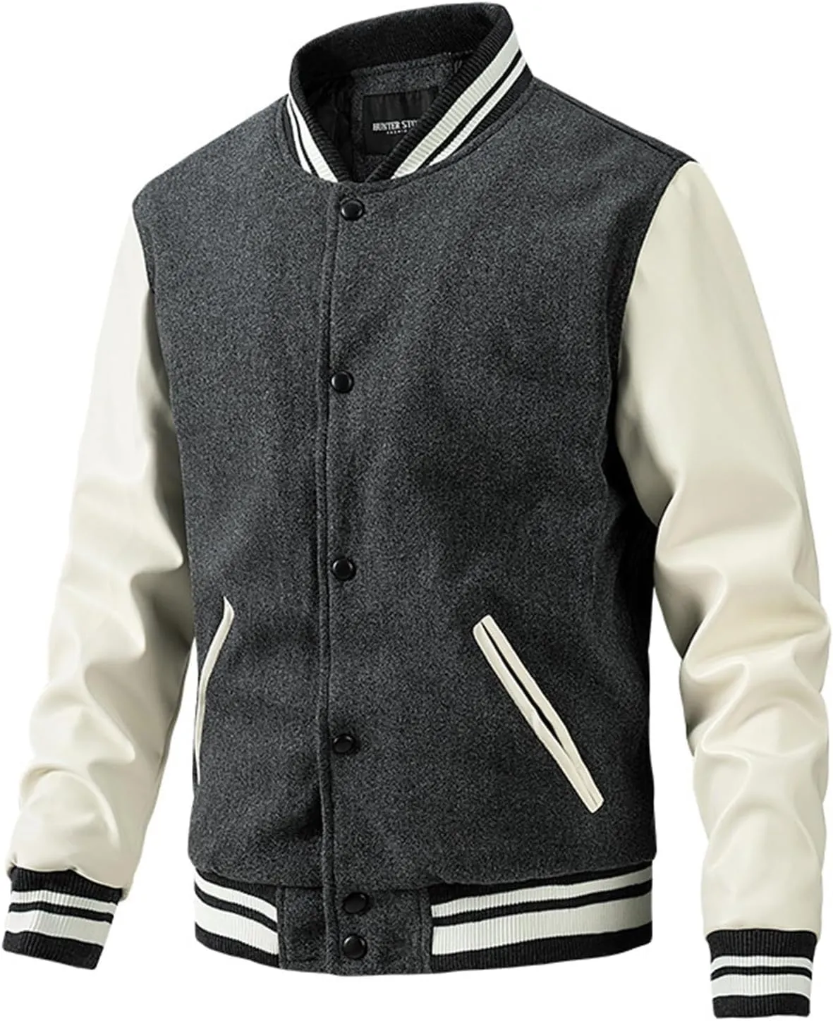 Mens Varsity Jackets Faux Leather Long Sleeve Bomber Jacket Vintage Sweatshirt Casual Streetwear Button Coats