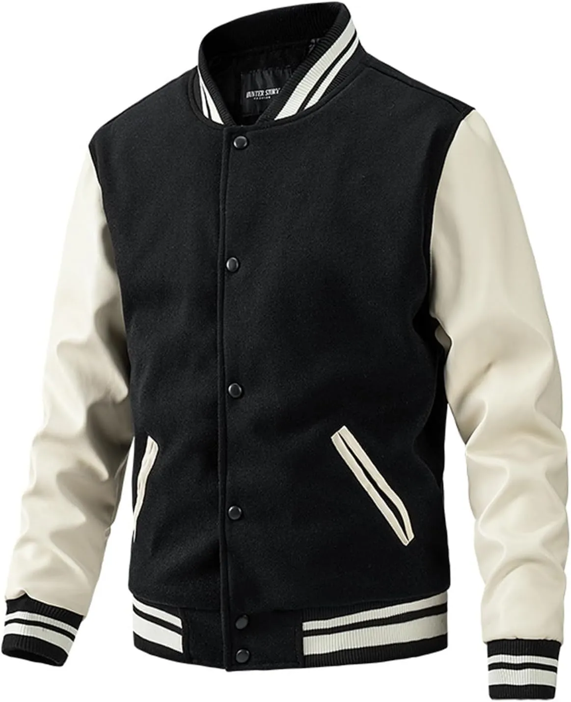 Mens Varsity Jackets Faux Leather Long Sleeve Bomber Jacket Vintage Sweatshirt Casual Streetwear Button Coats