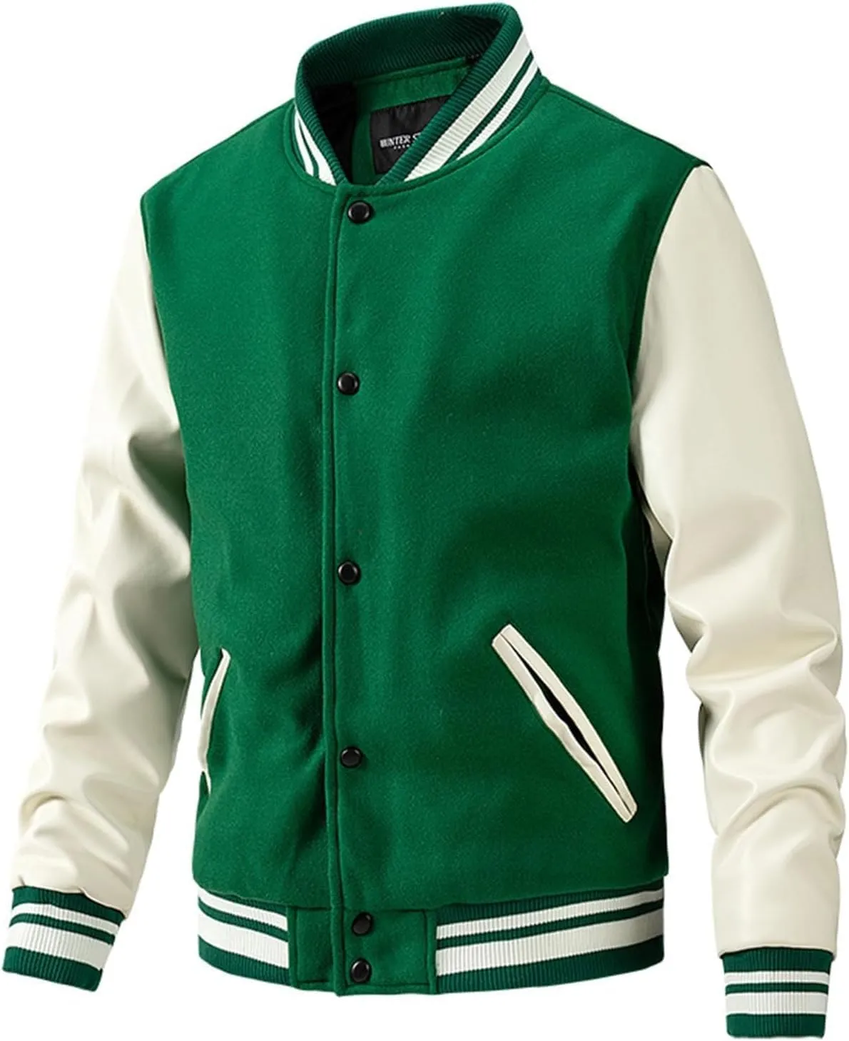 Mens Varsity Jackets Faux Leather Long Sleeve Bomber Jacket Vintage Sweatshirt Casual Streetwear Button Coats
