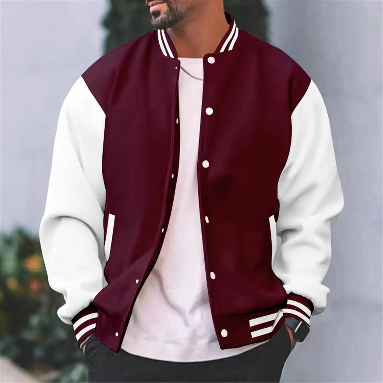Mens Varsity Jackets Faux Leather Sleeve Letterman Baseball Jacket Bomber Coat Harajuku Vintage Tops