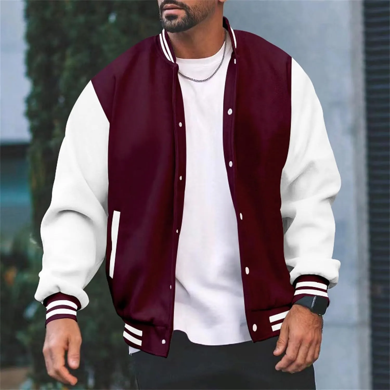 Mens Varsity Jackets Faux Leather Sleeve Letterman Baseball Jacket Bomber Coat Harajuku Vintage Tops