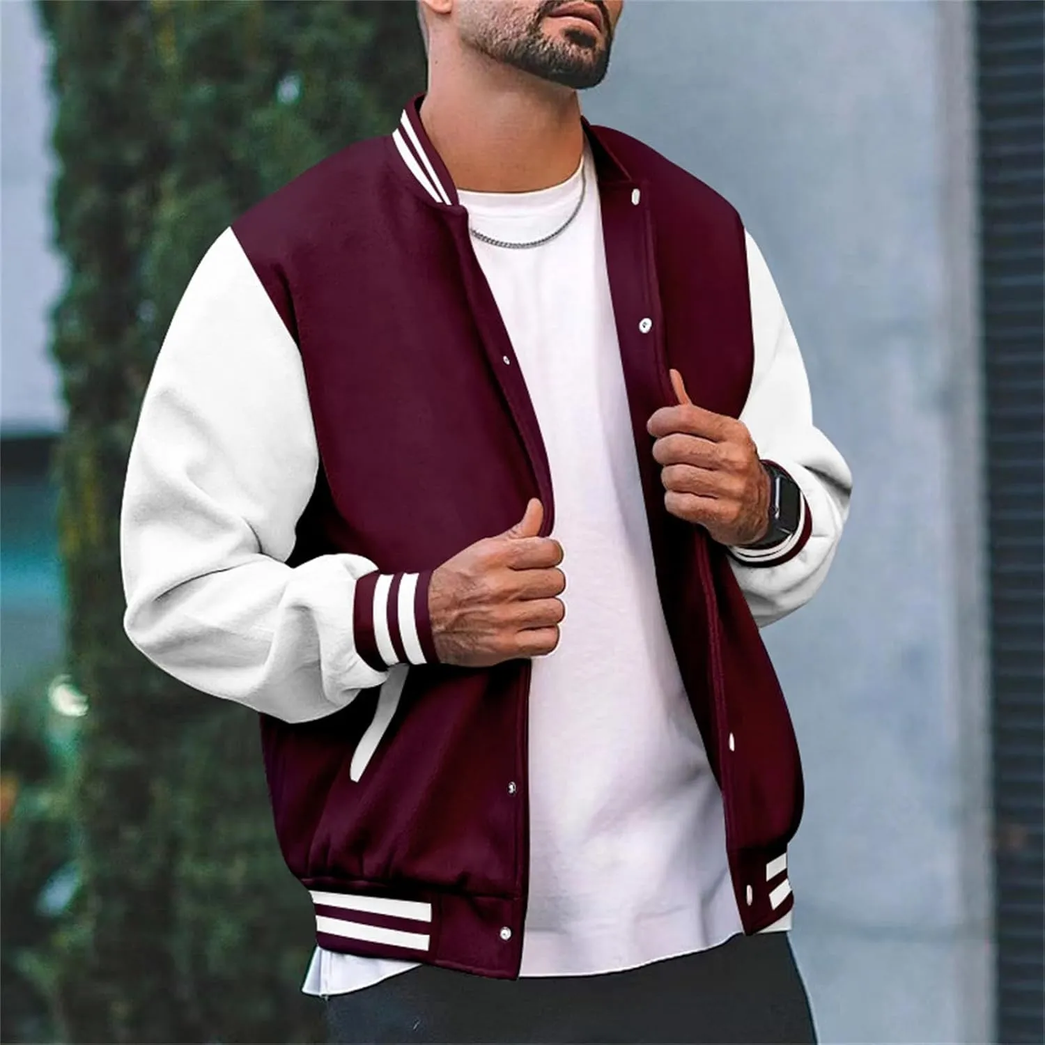 Mens Varsity Jackets Faux Leather Sleeve Letterman Baseball Jacket Bomber Coat Harajuku Vintage Tops