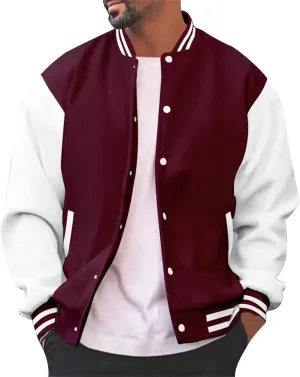 Mens Varsity Jackets Faux Leather Sleeve Letterman Baseball Jacket Bomber Coat Harajuku Vintage Tops
