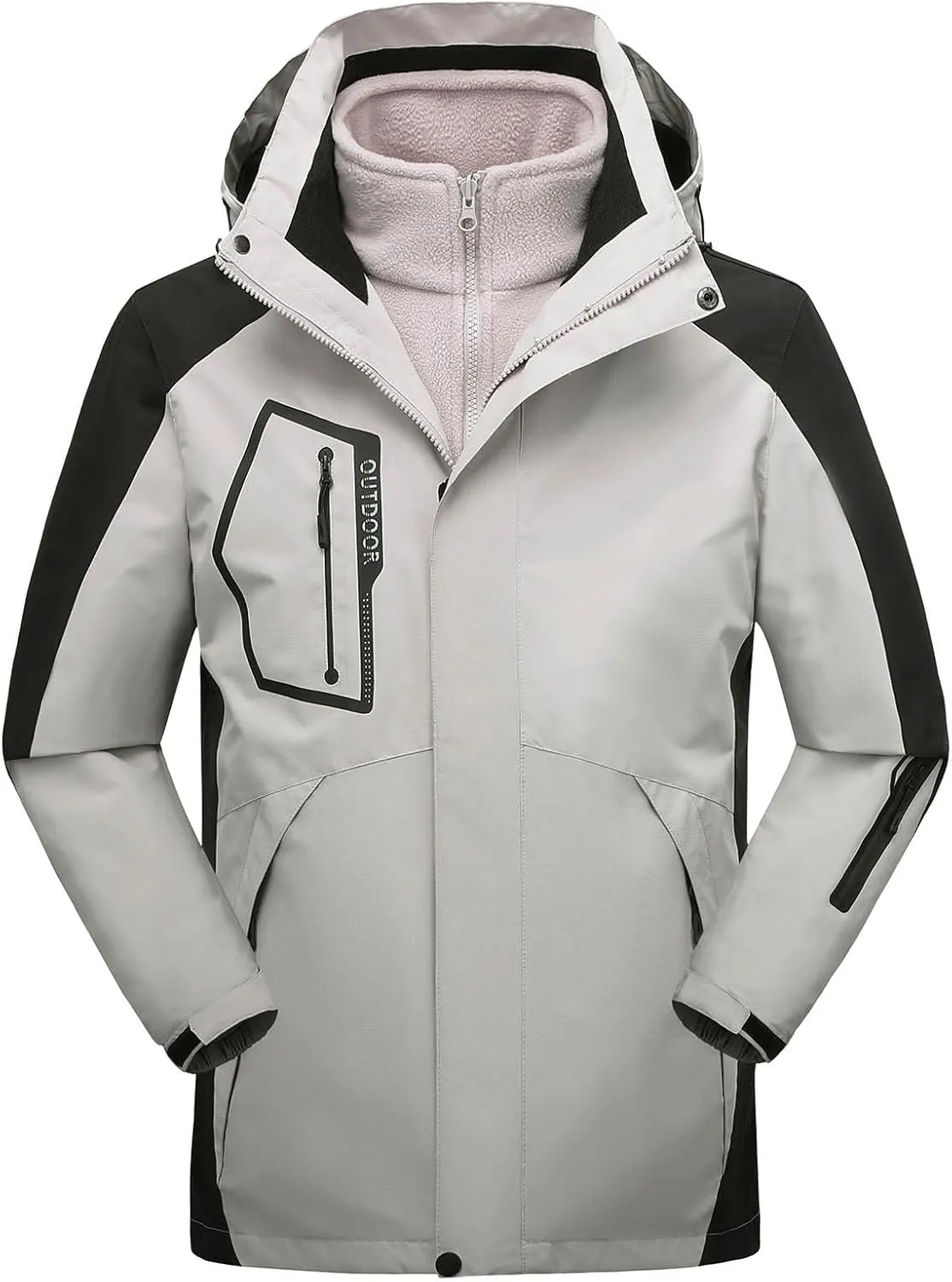 Men's Waterproof Softshell Jacket Lightweight Hooded Raincoat with Zipper Pockets for Outdoor Hiking