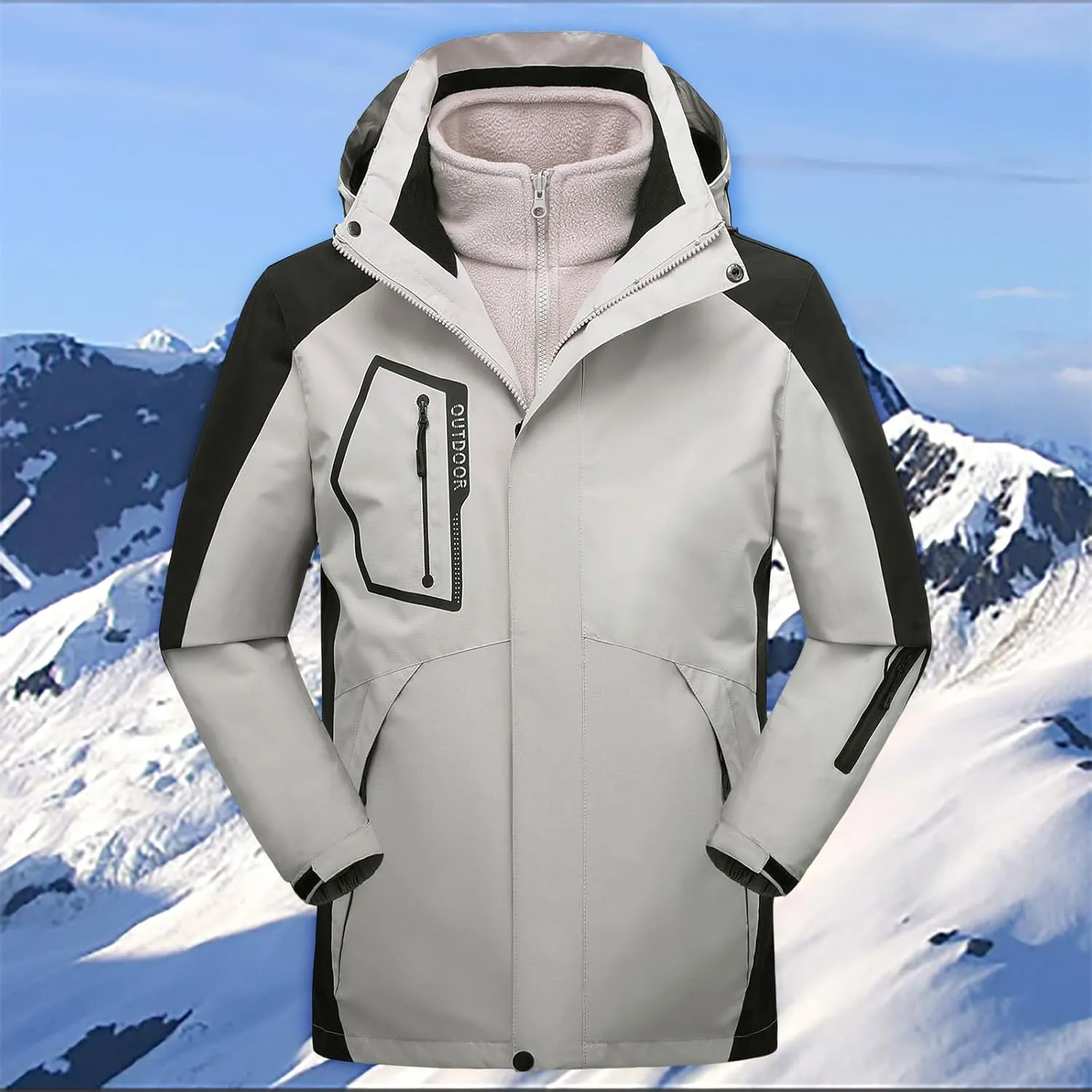 Men's Waterproof Softshell Jacket Lightweight Hooded Raincoat with Zipper Pockets for Outdoor Hiking