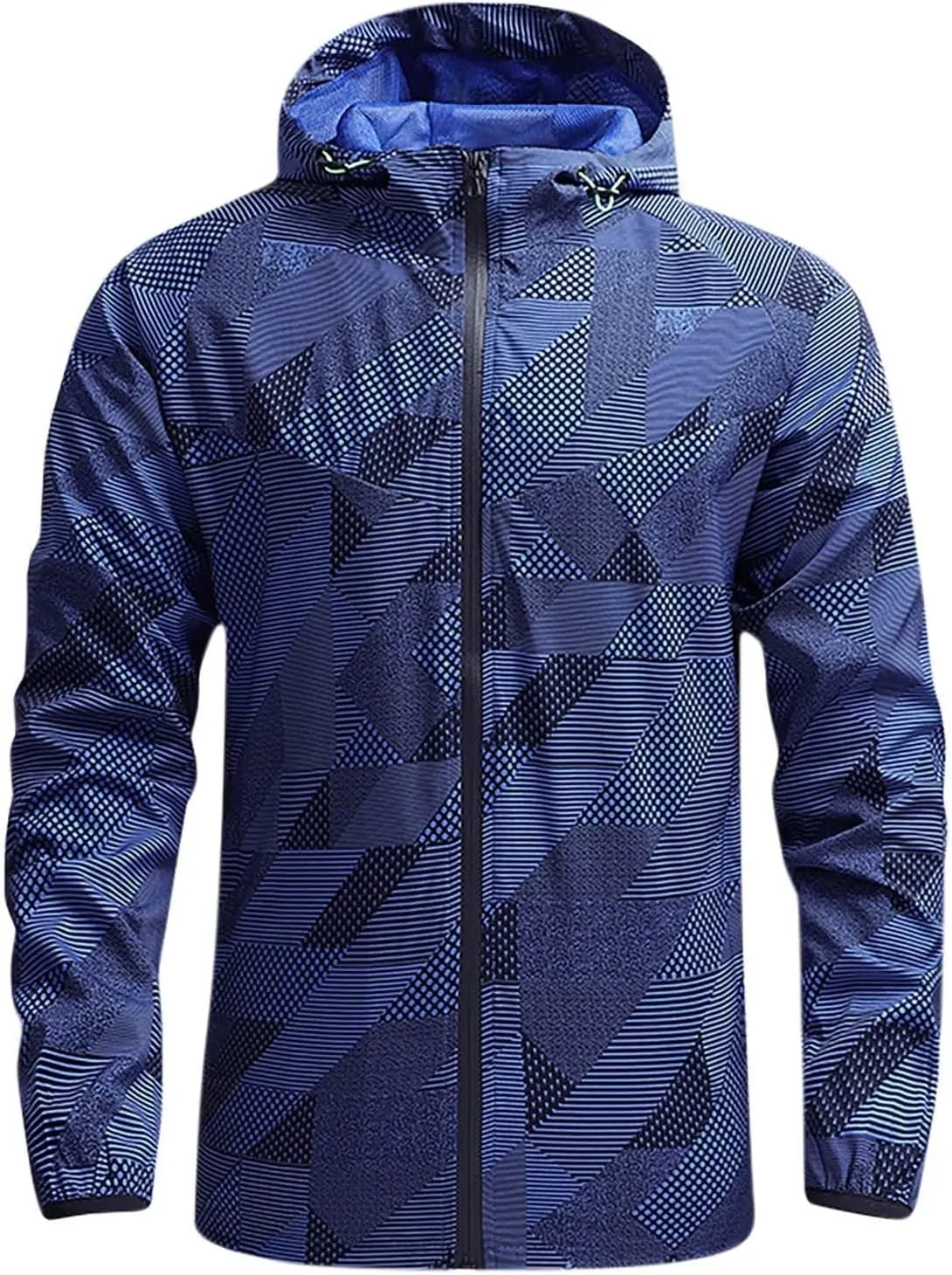 Men's Windbreaker Jacket Lightweight Zip Up Long Sleeve Solid Color Fall Winter Hiking Cycling Coats with Hood