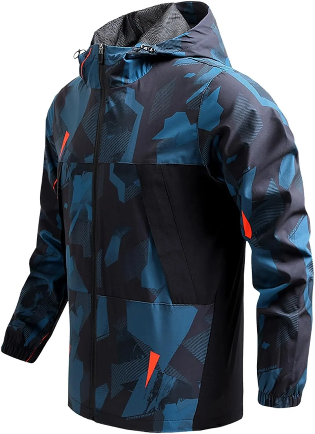 Men's Windbreaker Jacket Lightweight Zip Up Long Sleeve Solid Color Fall Winter Hiking Cycling Jacket with Hood