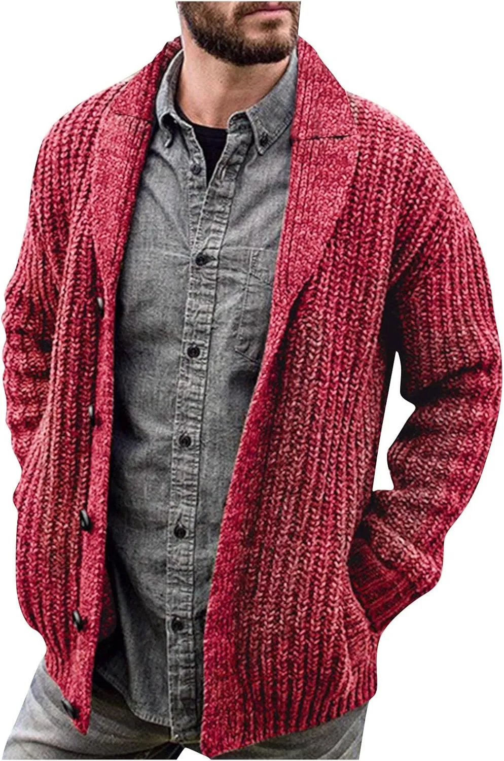 Men's Winter Coat Cardigan Sweaters Knitted Regular Fit Jacket Fleece Lined Warm Coat With Pockets, XXL-5XL