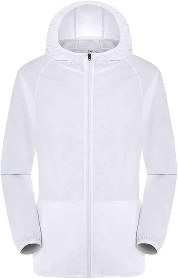 Mens Womens Waterproof Rain Jacket Unisex Casual Full-Zip Raincoat Packable Hooded Outdoor Rainproof Fishing Tops