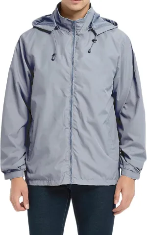 Mens Zip Up Jackets Hooded Waterproof Windbreakers Loose Coats Fashion Lapel Plain Clothes with Pocket 2024 New