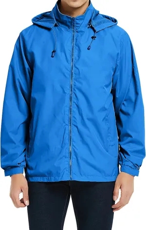 Mens Zip Up Jackets Hooded Waterproof Windbreakers Loose Coats Fashion Lapel Plain Clothes with Pocket 2024 New