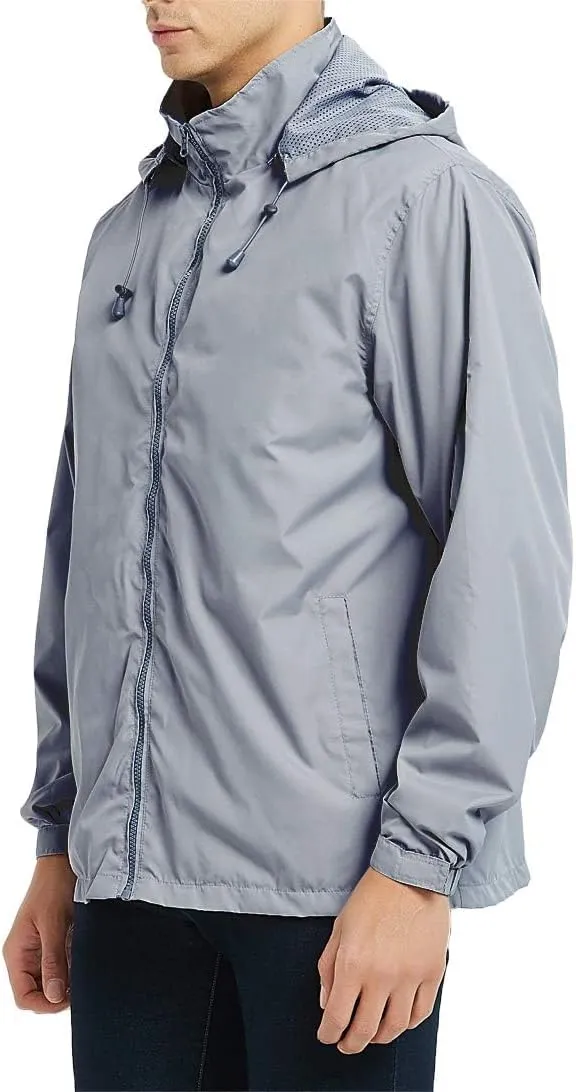 Mens Zip Up Jackets Hooded Waterproof Windbreakers Loose Coats Fashion Lapel Plain Clothes with Pocket 2024 New