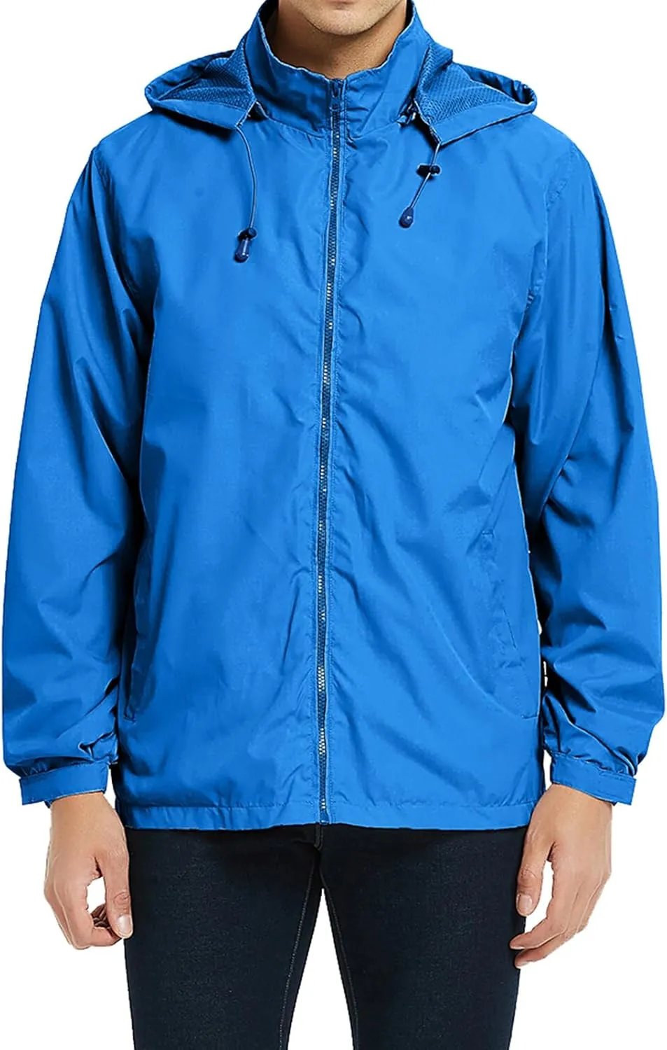 Mens Zip Up Jackets Hooded Waterproof Windbreakers Loose Coats Fashion Lapel Plain Clothes with Pocket 2024 New