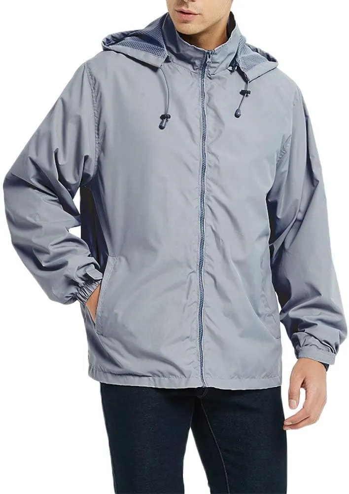 Mens Zip Up Jackets Hooded Waterproof Windbreakers Loose Coats Fashion Lapel Plain Clothes with Pocket 2024 New