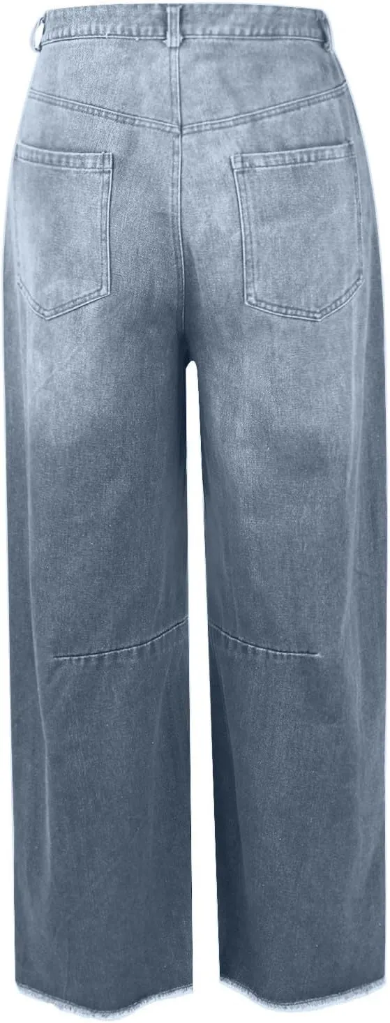 Mid Rise Barrel Jeans for Women Wide Leg Mid Waist Denim Pants Y2k Baggy Boyfriend Relax Fit Trouser Ankle Pants