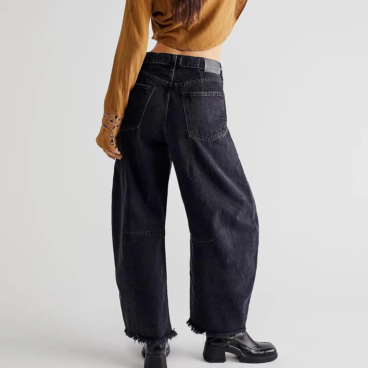 Mid Rise Barrel Jeans for Women Wide Leg Mid Waist Denim Pants Y2k Baggy Boyfriend Relax Fit Trouser Ankle Pants
