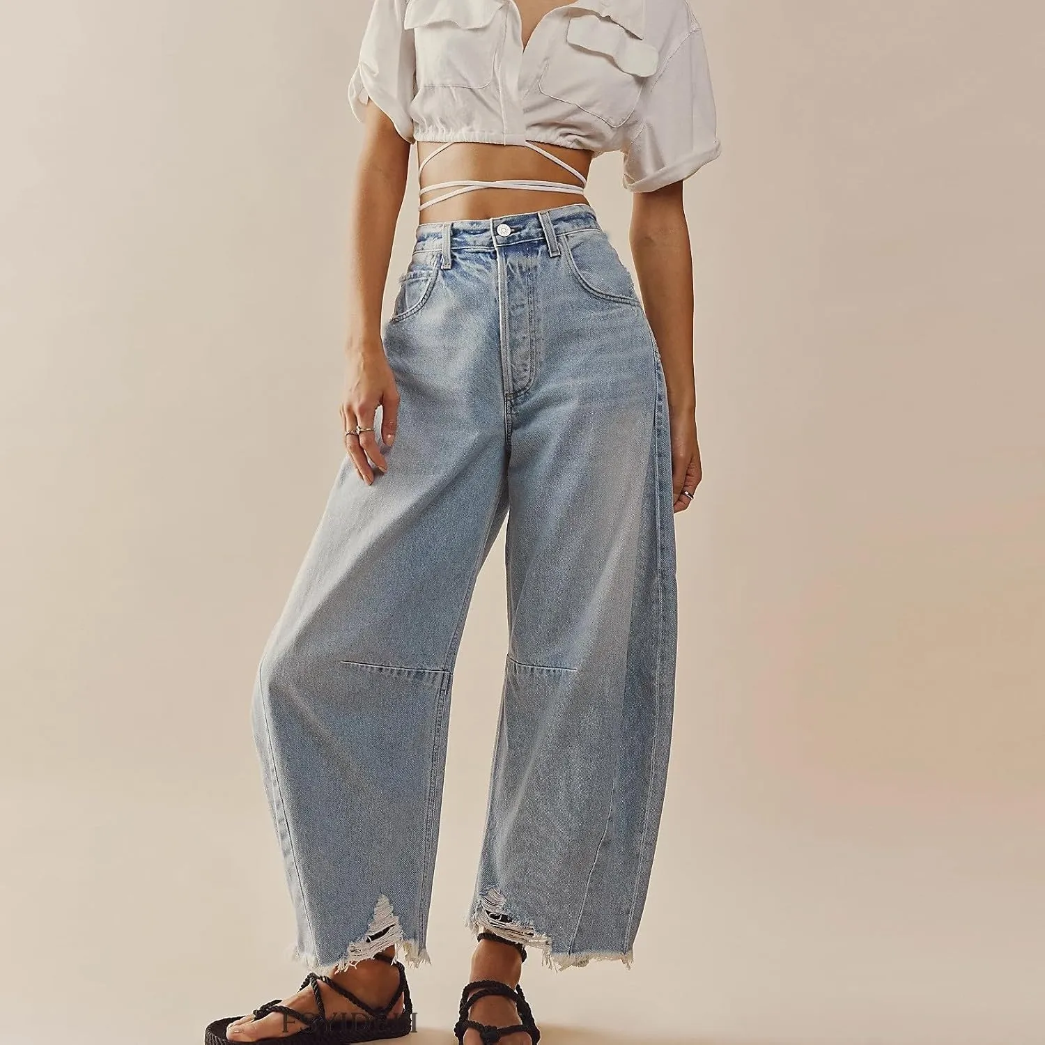 Mid Rise Barrel Jeans for Women Wide Leg Mid Waist Denim Pants Y2k Baggy Boyfriend Relax Fit Trouser Ankle Pants