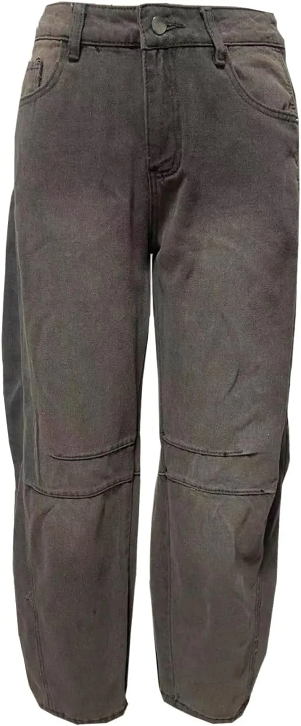 Mid Rise Barrel Jeans for Women Wide Leg Mid Waist Denim Pants Y2k Baggy Boyfriend Relax Fit Trouser Ankle Pants