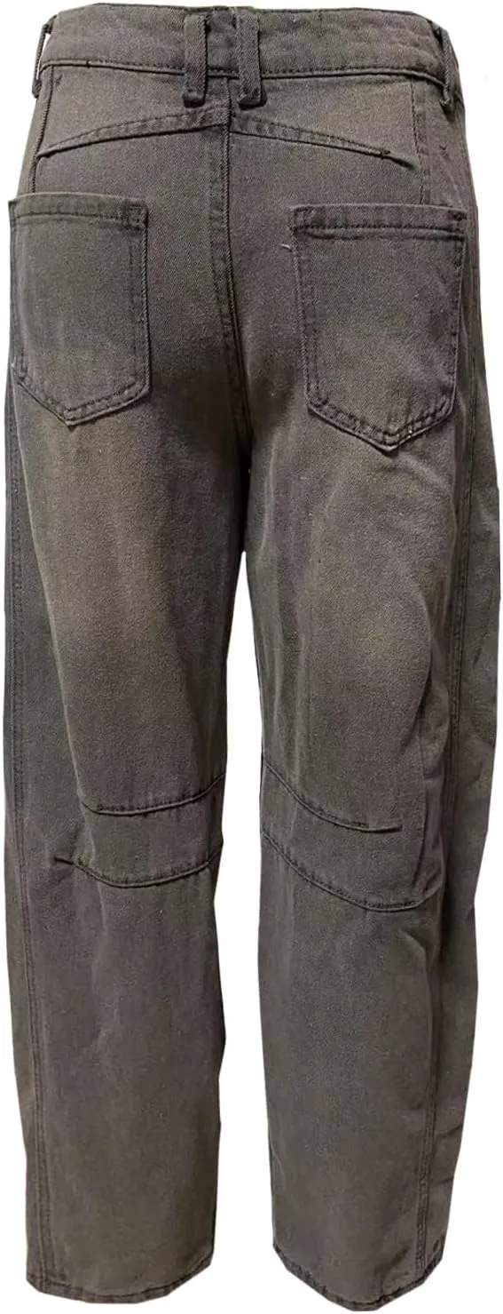Mid Rise Barrel Jeans for Women Wide Leg Mid Waist Denim Pants Y2k Baggy Boyfriend Relax Fit Trouser Ankle Pants