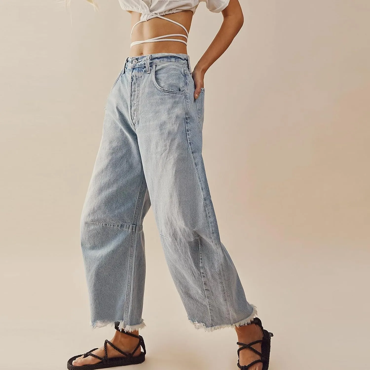 Mid Rise Barrel Jeans for Women Wide Leg Mid Waist Denim Pants Y2k Baggy Boyfriend Relax Fit Trouser Ankle Pants