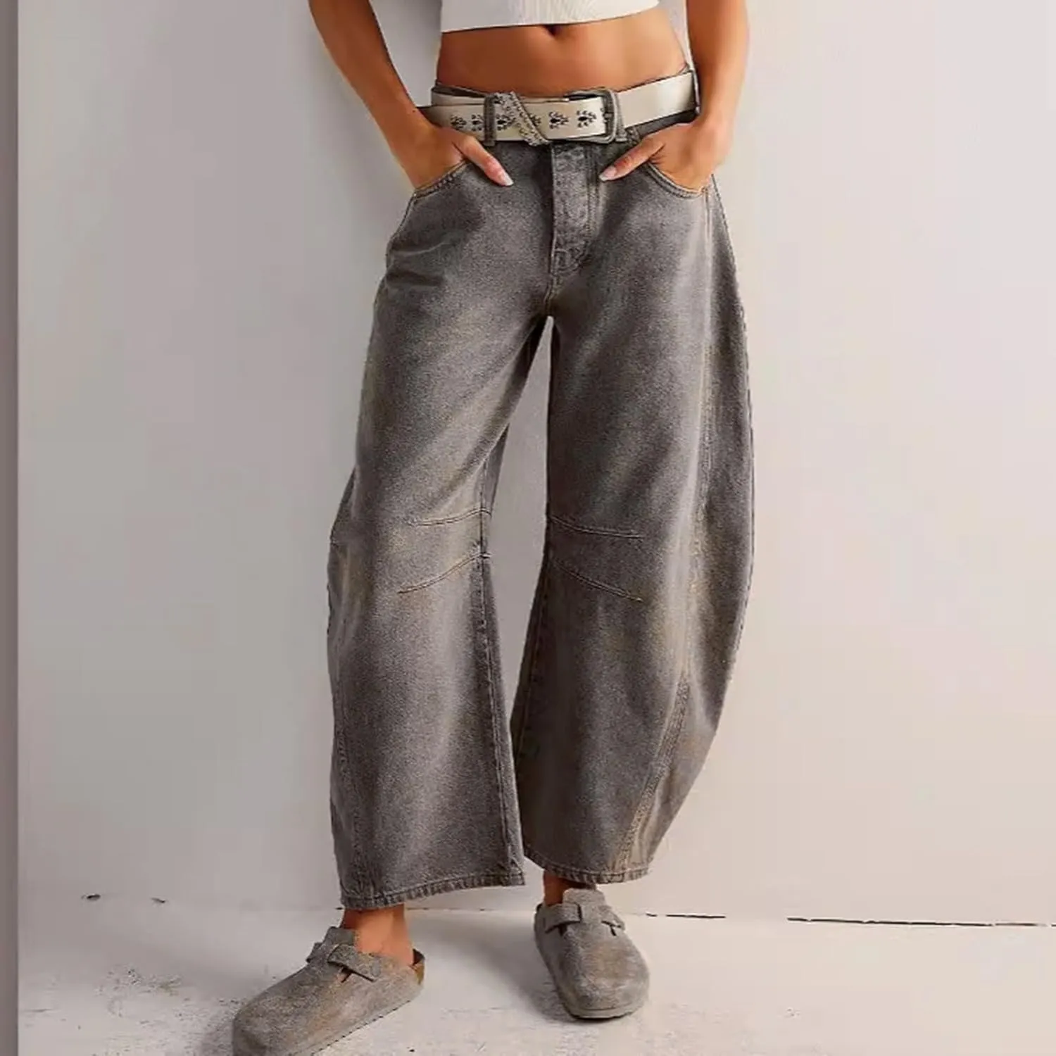 Mid Rise Barrel Jeans for Women Wide Leg Mid Waist Denim Pants Y2k Baggy Boyfriend Relax Fit Trouser Ankle Pants