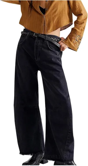 Mid Rise Barrel Jeans for Women Wide Leg Mid Waist Denim Pants Y2k Baggy Boyfriend Relax Fit Trouser Ankle Pants