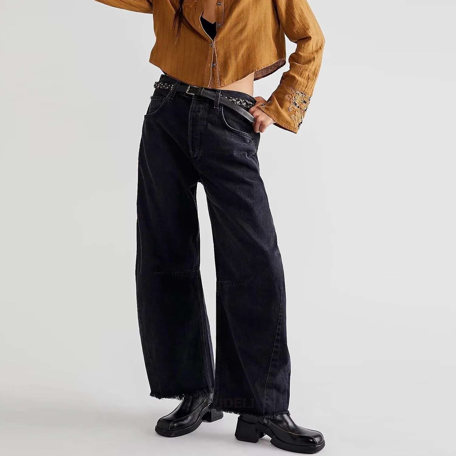 Mid Rise Barrel Jeans for Women Wide Leg Mid Waist Denim Pants Y2k Baggy Boyfriend Relax Fit Trouser Ankle Pants