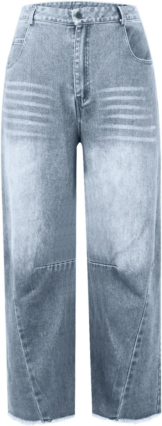 Mid Rise Barrel Jeans for Women Wide Leg Mid Waist Denim Pants Y2k Baggy Boyfriend Relax Fit Trouser Ankle Pants