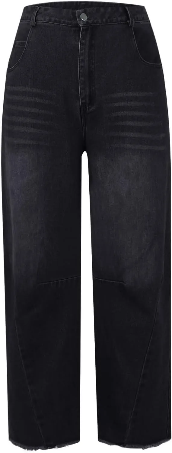 Mid Rise Barrel Jeans for Women Wide Leg Mid Waist Denim Pants Y2k Baggy Boyfriend Relax Fit Trouser Ankle Pants