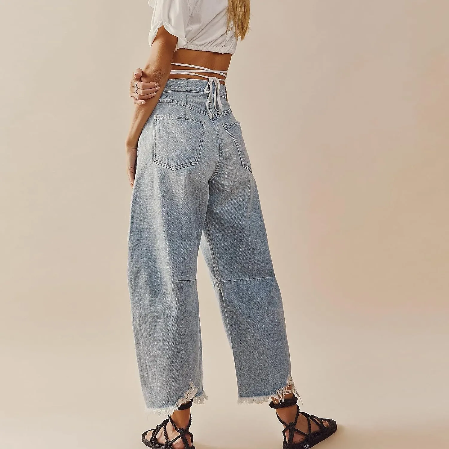 Mid Rise Barrel Jeans for Women Wide Leg Mid Waist Denim Pants Y2k Baggy Boyfriend Relax Fit Trouser Ankle Pants
