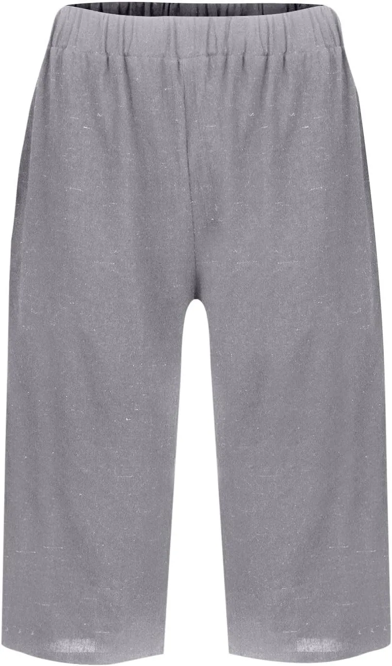 midelxp Linen Bermuda Shorts for Women High Waisted Summer-Shorts Loose Lightweight Knee Length Beach-Shorts with Pockets
