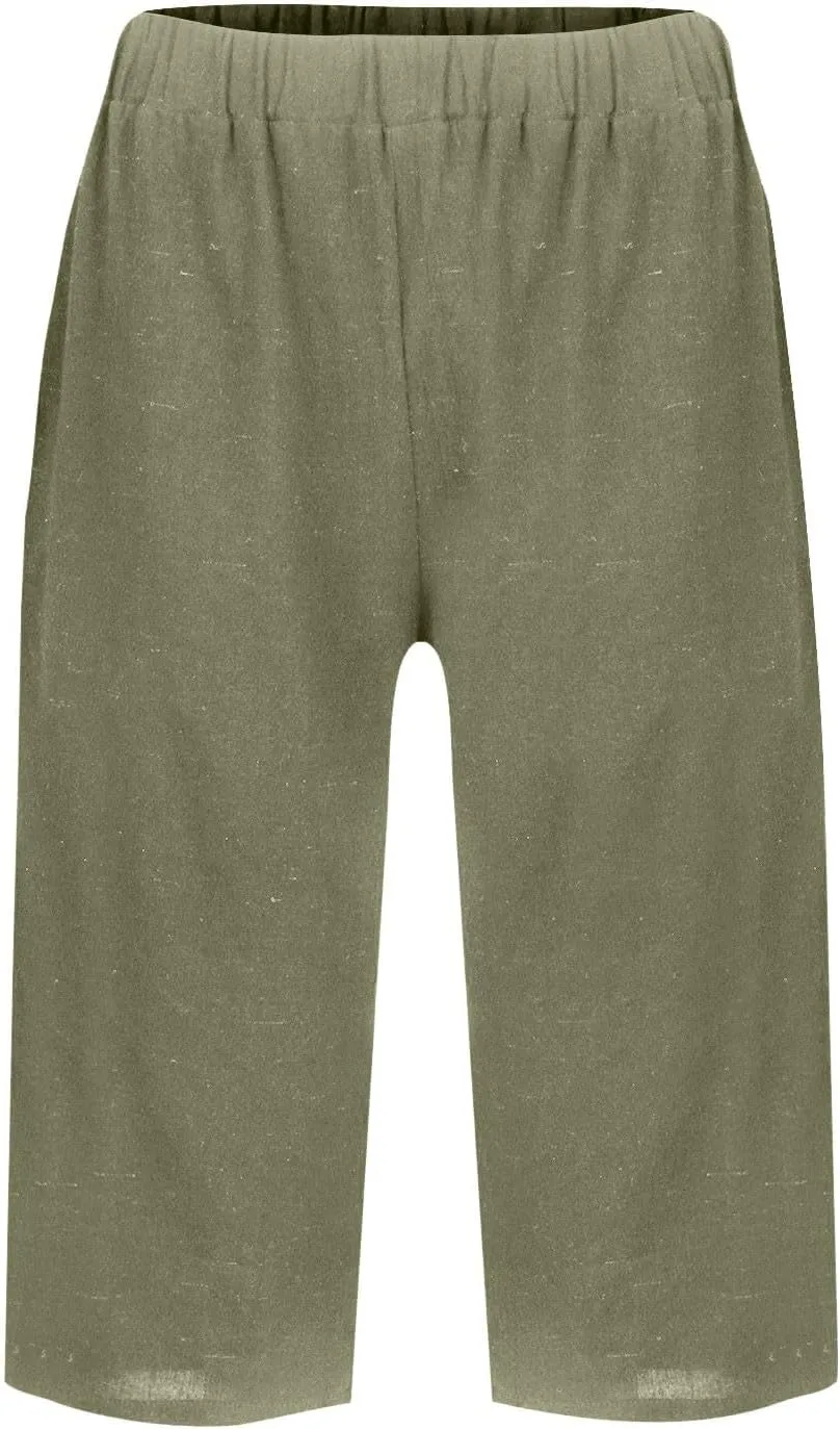 midelxp Linen Bermuda Shorts for Women High Waisted Summer-Shorts Loose Lightweight Knee Length Beach-Shorts with Pockets