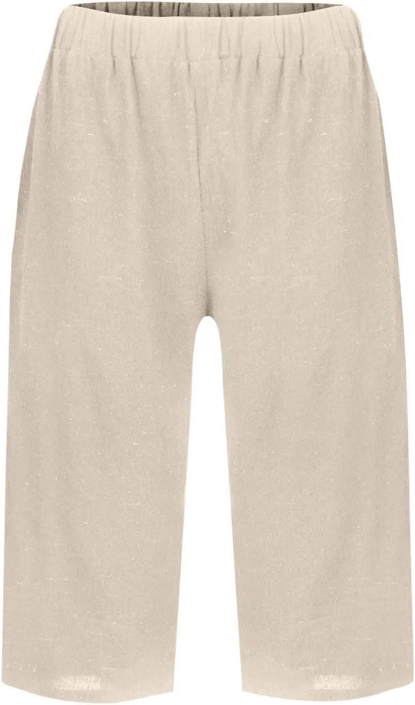 midelxp Linen Bermuda Shorts for Women High Waisted Summer-Shorts Loose Lightweight Knee Length Beach-Shorts with Pockets