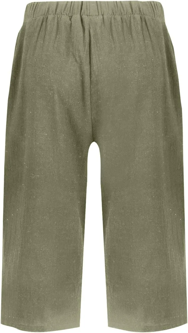 midelxp Linen Bermuda Shorts for Women High Waisted Summer-Shorts Loose Lightweight Knee Length Beach-Shorts with Pockets