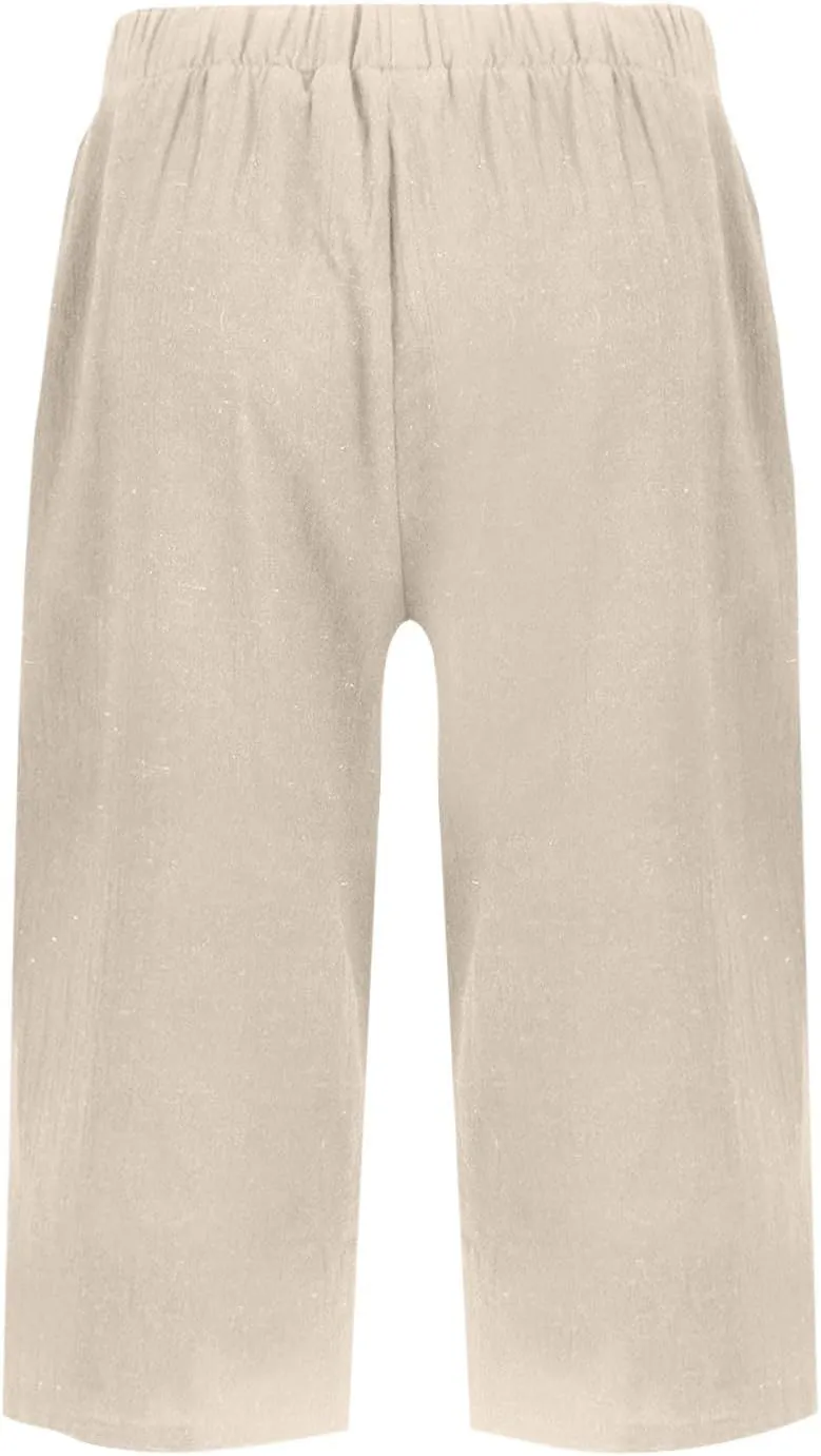 midelxp Linen Bermuda Shorts for Women High Waisted Summer-Shorts Loose Lightweight Knee Length Beach-Shorts with Pockets