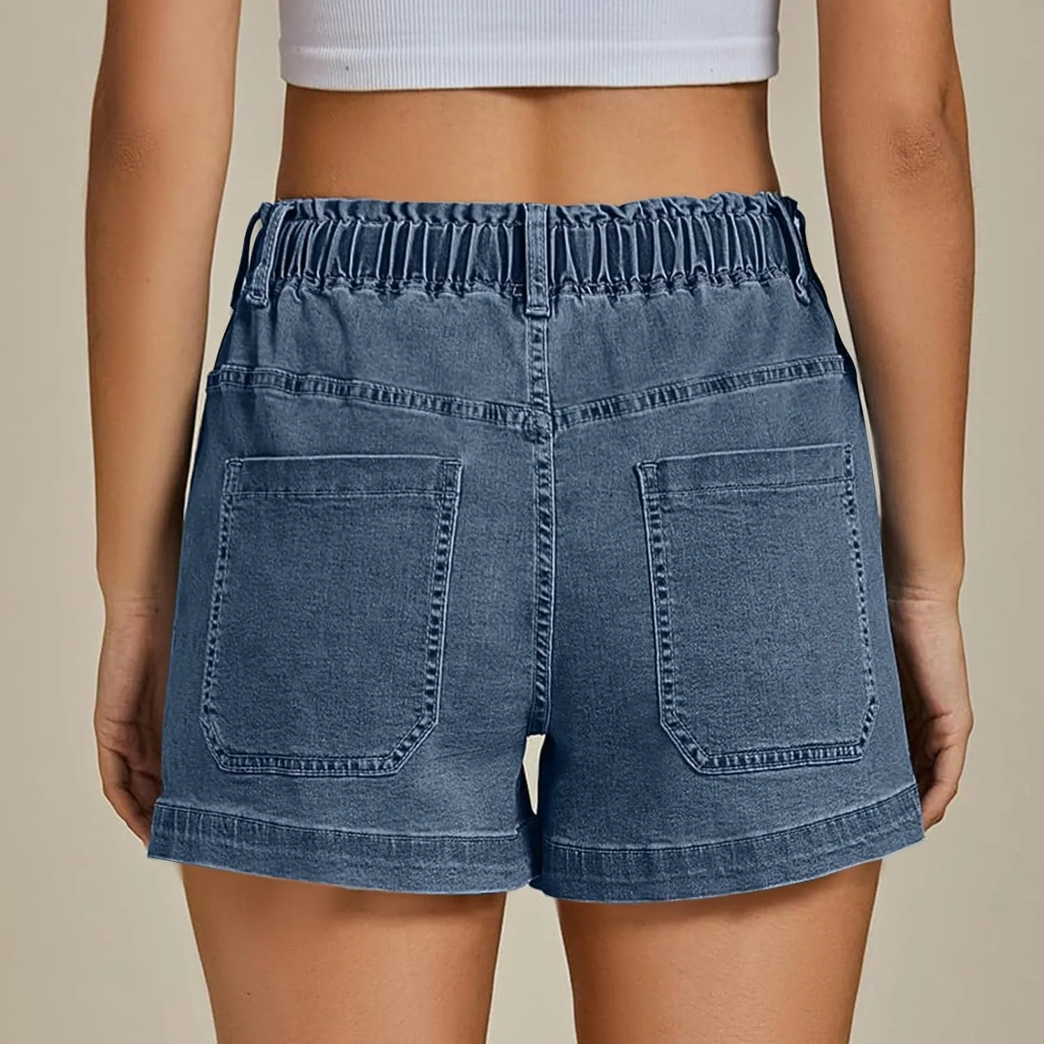 midelxp Summer Jean Shorts Womens High Waisted Denim Shorts with Pockets Casual Drawstring Baggy Jorts Beach Vacation Clothes