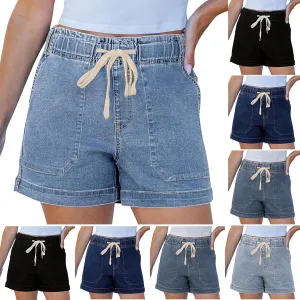 midelxp Summer Jean Shorts Womens High Waisted Denim Shorts with Pockets Casual Drawstring Baggy Jorts Beach Vacation Clothes