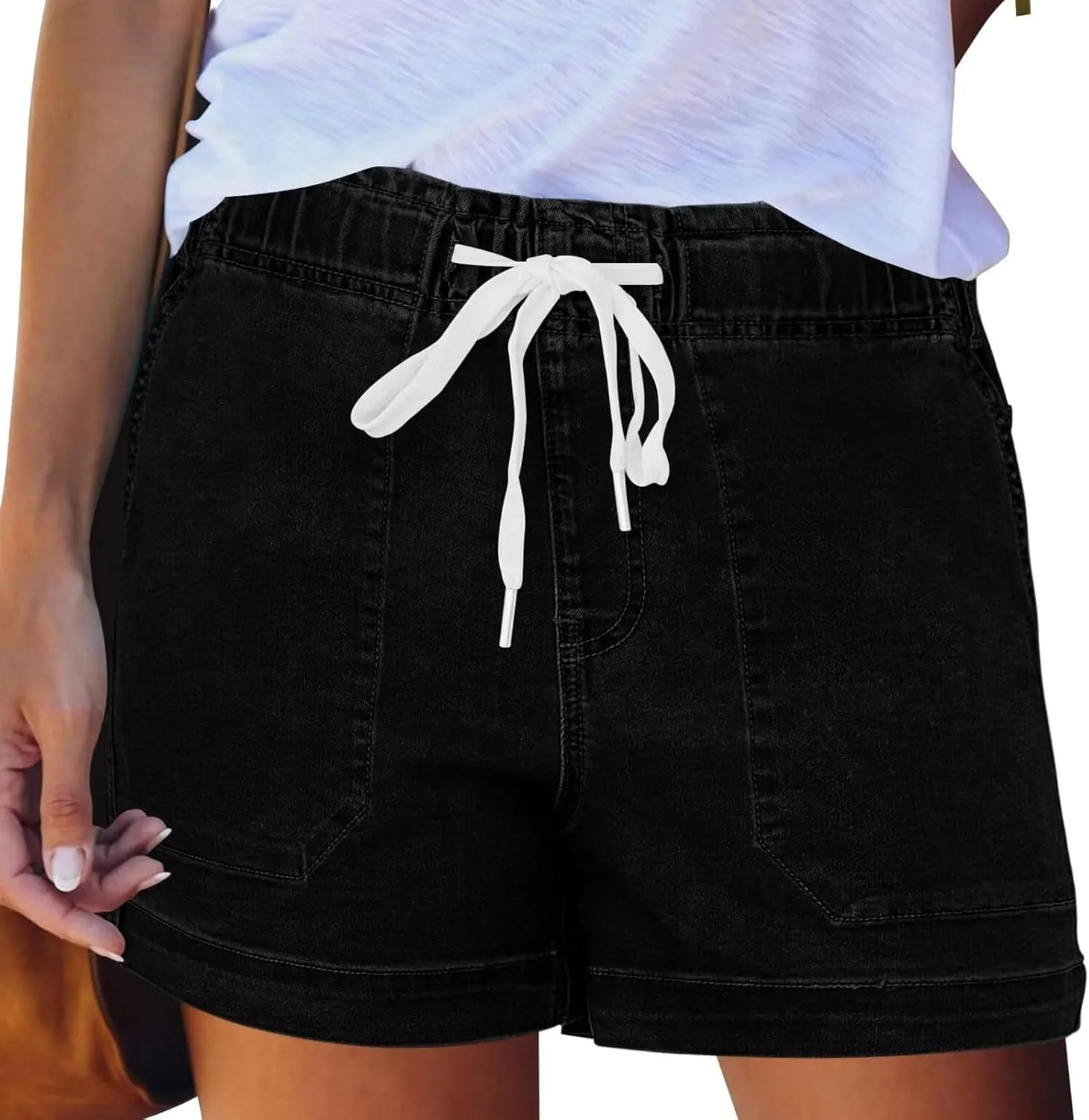 midelxp Summer Jean Shorts Womens High Waisted Denim Shorts with Pockets Casual Drawstring Baggy Jorts Beach Vacation Clothes