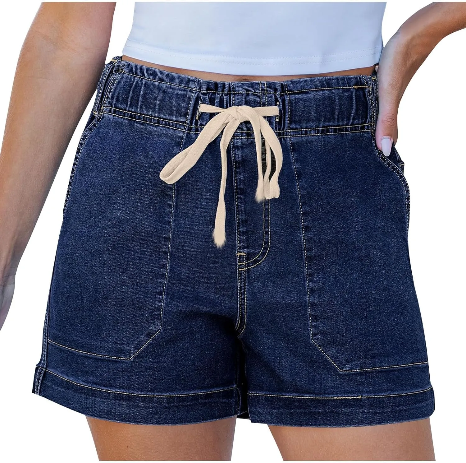 midelxp Summer Jean Shorts Womens High Waisted Denim Shorts with Pockets Casual Drawstring Baggy Jorts Beach Vacation Clothes