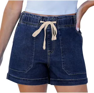 midelxp Summer Jean Shorts Womens High Waisted Denim Shorts with Pockets Casual Drawstring Baggy Jorts Beach Vacation Clothes