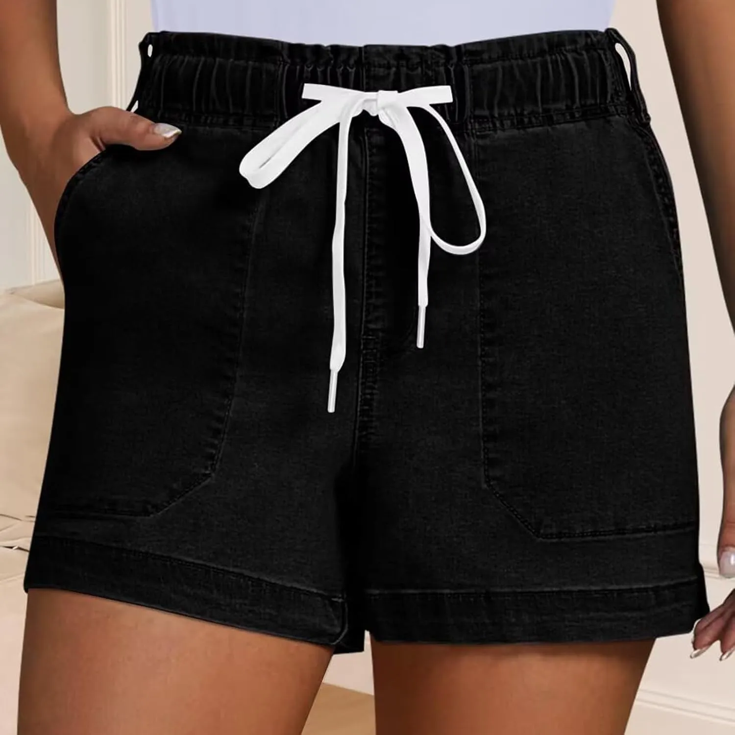 midelxp Summer Jean Shorts Womens High Waisted Denim Shorts with Pockets Casual Drawstring Baggy Jorts Beach Vacation Clothes