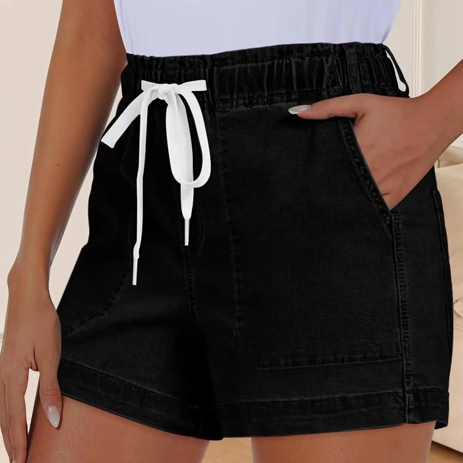 midelxp Summer Jean Shorts Womens High Waisted Denim Shorts with Pockets Casual Drawstring Baggy Jorts Beach Vacation Clothes
