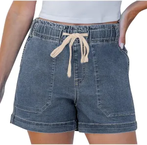 midelxp Summer Jean Shorts Womens High Waisted Denim Shorts with Pockets Casual Drawstring Baggy Jorts Beach Vacation Clothes