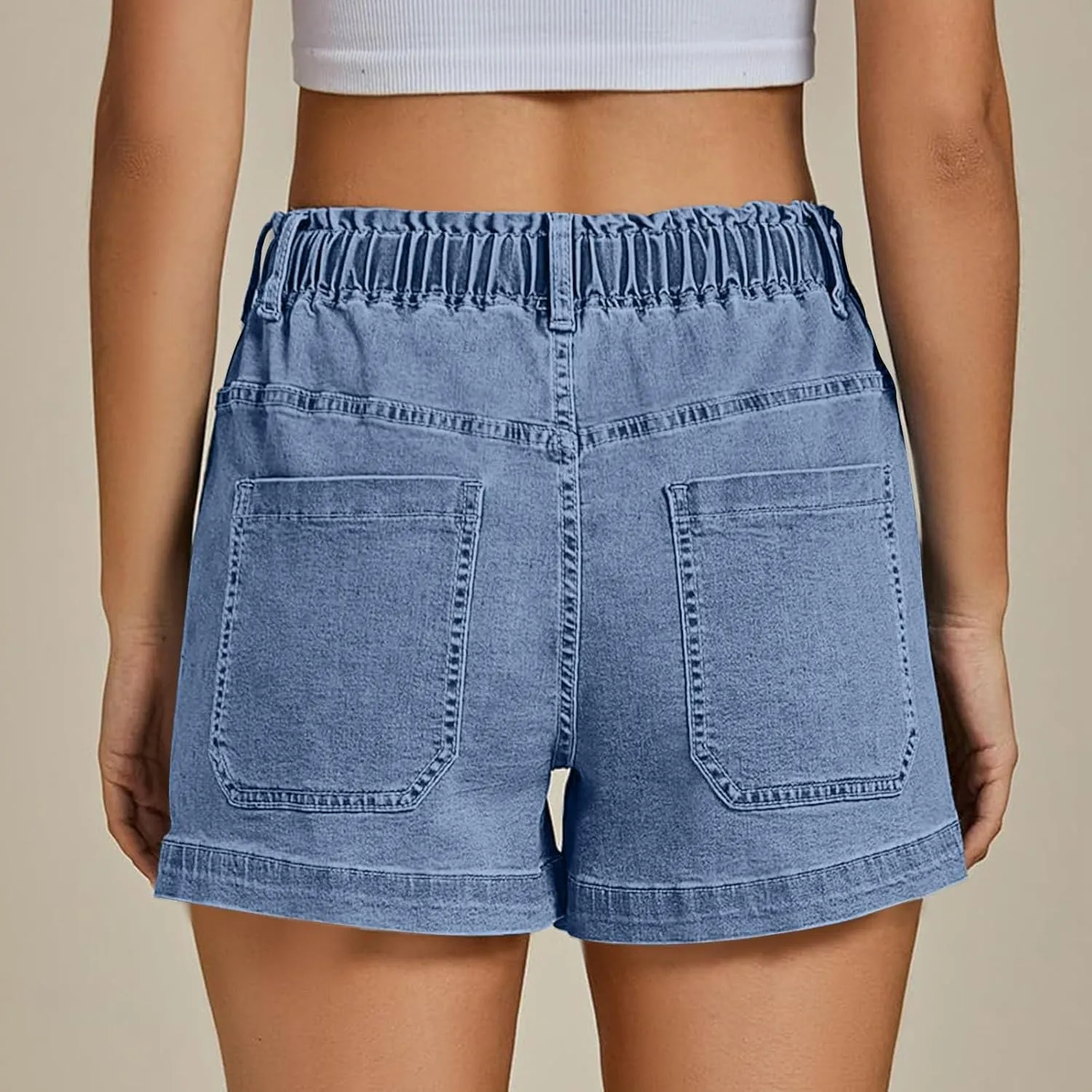midelxp Summer Jean Shorts Womens High Waisted Denim Shorts with Pockets Casual Drawstring Baggy Jorts Beach Vacation Clothes