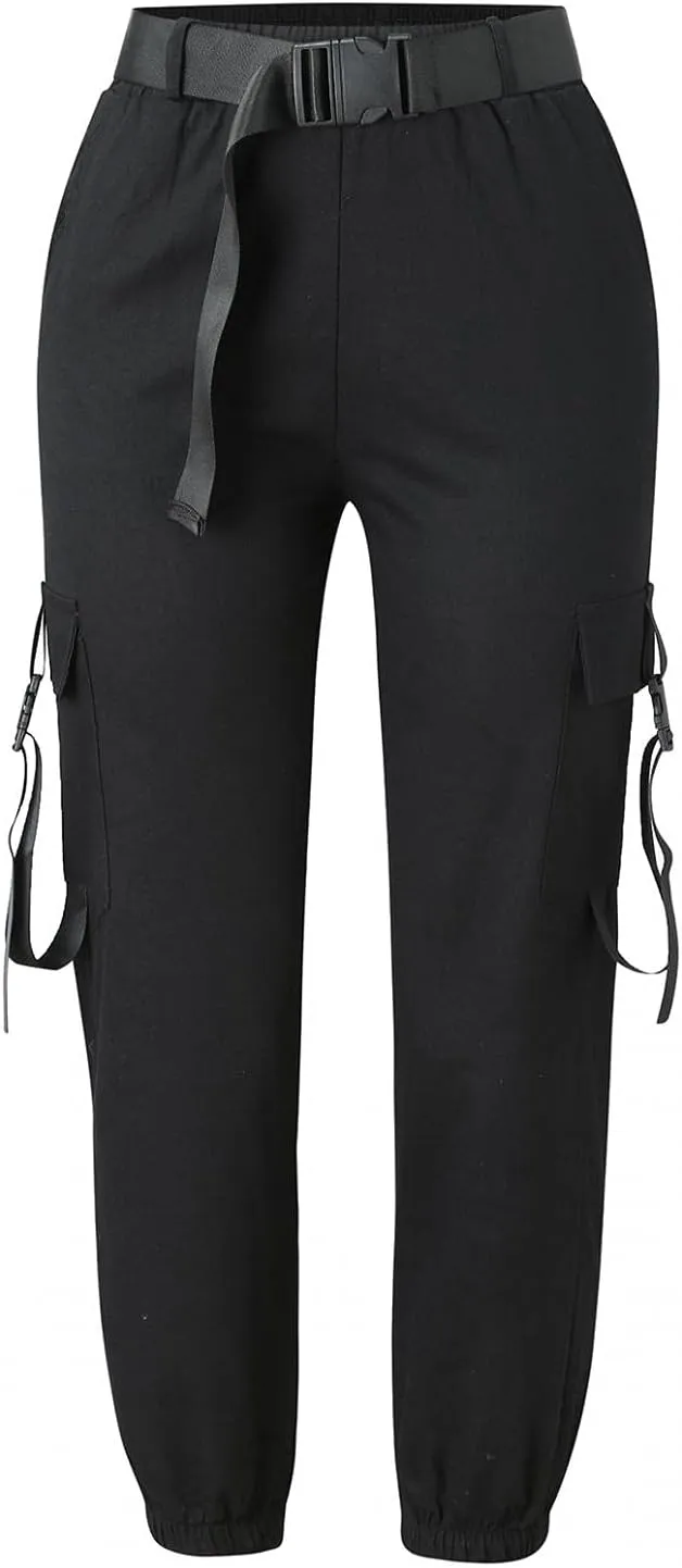 NREALY Women Cargo Pants Black Zipper Multi-Pocket Casual Fashion Cargo Pants