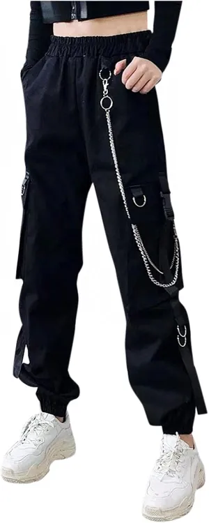 NREALY Women Cargo Pants Black Zipper Multi-Pocket Casual Fashion Cargo Pants