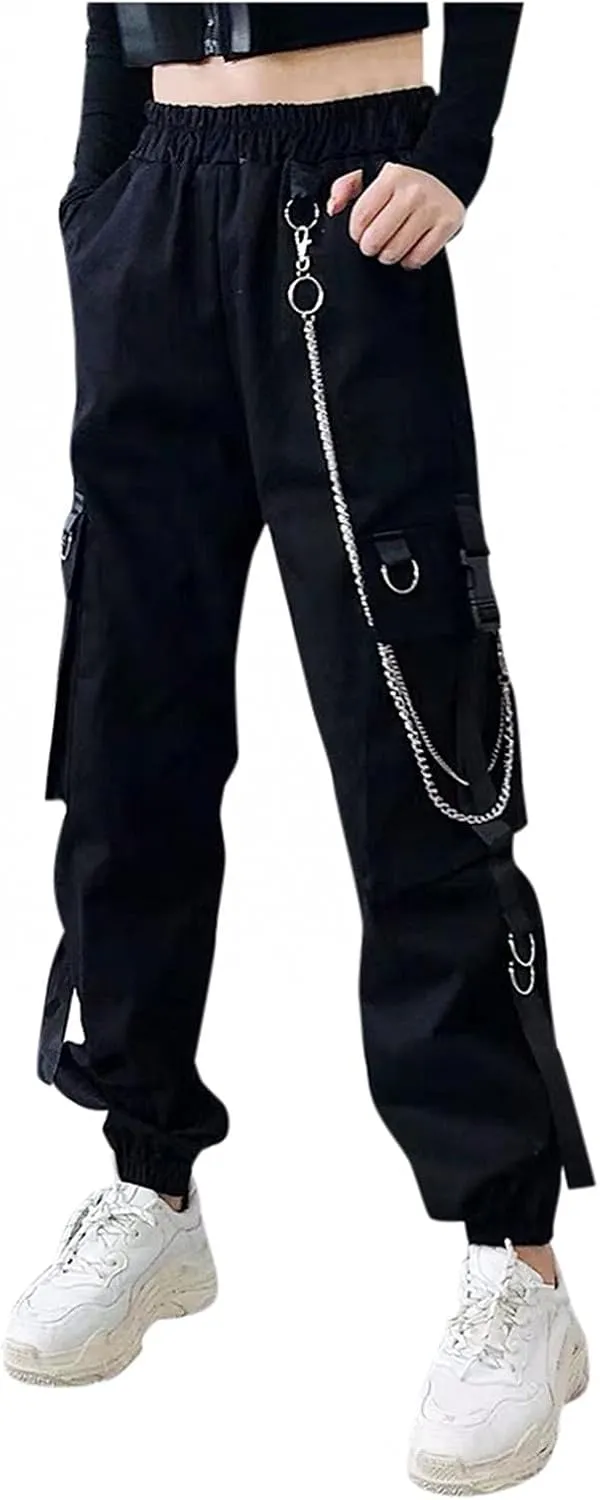 NREALY Women Cargo Pants Black Zipper Multi-Pocket Casual Fashion Cargo Pants